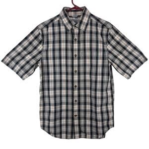 Carhartt Work Shirt Men's Small Relaxed Fit Plaid White Gray Logo 100% Cotton